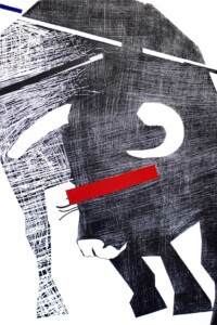 CORRIDA: KONIEC PRZEDSTAWIENIA (CORRIDA: THE END OF THE SHOW) CORRIDA: KONIEC PRZEDSTAWIENIA (CORRIDA: THE END OF THE SHOW) The bull, from the front, the final phase of the corrida, a large red stripe over the eyes of the bull. Byk, od frontu, końcowa faza korridy, duży czerwony pasek na oczach byka. Paweł Naumowicz