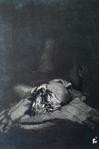 INSOMNIA 5 INSOMNIA 5 View from the top of the head of a woman lying on her back, her head resting on someone's strong shoulders. Widok od czubka głowy leżącej kobiety na plecach, jej głowa opiera się na czyichś mocnych ramionach. Paweł Naumowicz