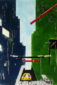 RYTM WOKÓŁ MNIE 2 (RHYTHM AROUND ME 2) RYTM WOKÓŁ MNIE 2 (RHYTHM AROUND ME 2) Yellow car between abstract green buildings in the city, people, cages, lights, blue calm sky. Żółty samochód między abstrakcyjnymi zielonymi budynkami w mieście, ludzie, klatki, światla, niebieskie spokojne niebo. Paweł Naumowicz