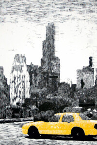 TAXI TAXI USA, Chicago, in the background the old city, in the foreground a large yellow taxi in the middle of the intersection. USA, Chicago, w tle stare miasto, na pierwszym planie duża żółta taksówka na środku skrzyżowania. Paweł Naumowicz